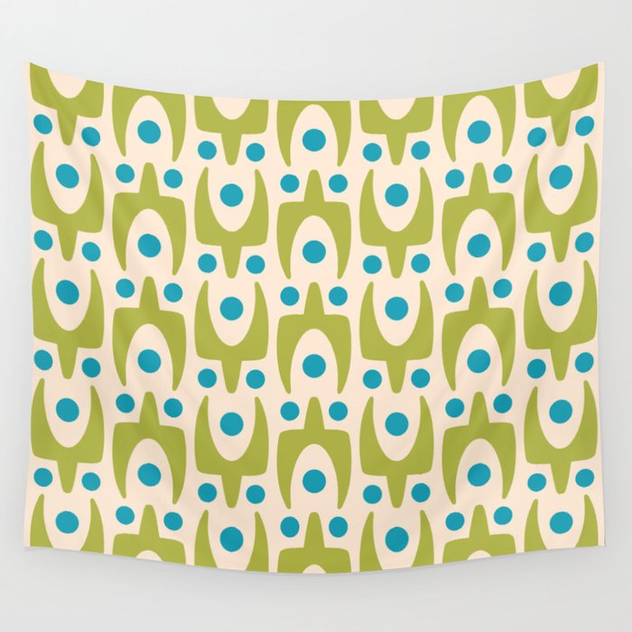 Mid Century Modern Scandinavian Abstract 152 Turquoise and Chartreuse Wall Tapestry Gallery Image 4