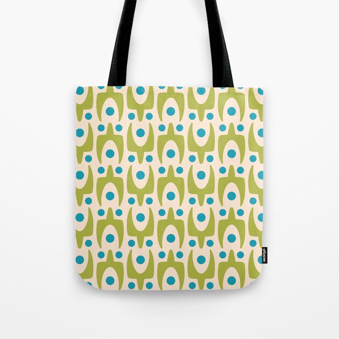 Mid Century Modern Scandinavian Abstract 152 Turquoise and Chartreuse Tote Bag Gallery Image 1