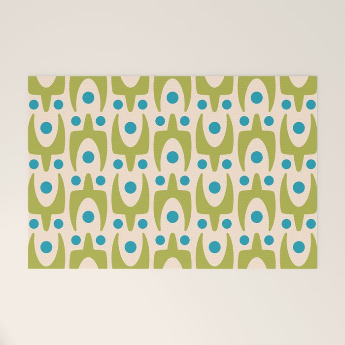 Mid Century Modern Scandinavian Abstract 152 Turquoise and Chartreuse Welcome Mat Gallery Image 1