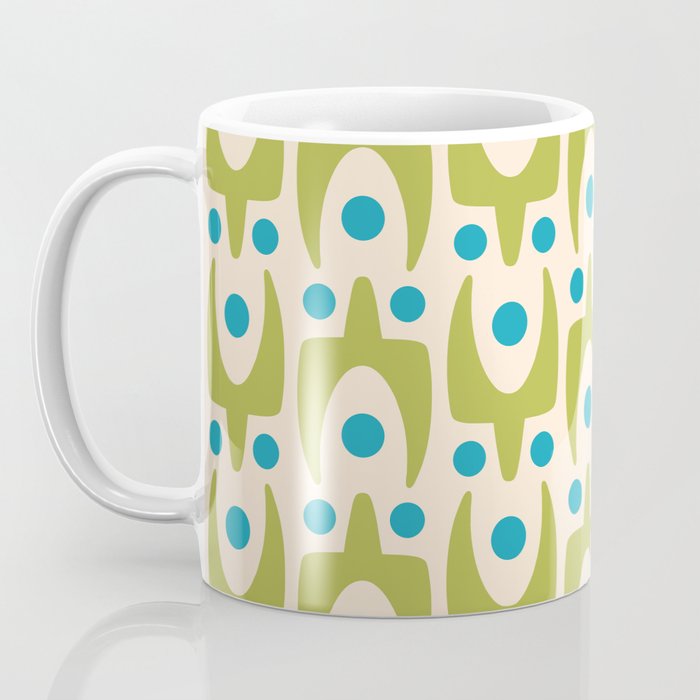 Mid Century Modern Scandinavian Abstract 152 Turquoise and Chartreuse Coffee Mug Gallery Image 3