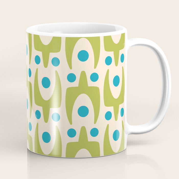 Mid Century Modern Scandinavian Abstract 152 Turquoise and Chartreuse Coffee Mug Gallery Image 1