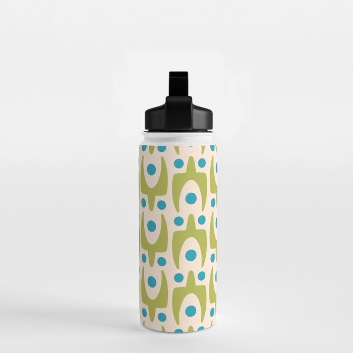 Mid Century Modern Scandinavian Abstract 152 Turquoise and Chartreuse Water Bottle Gallery Image 2