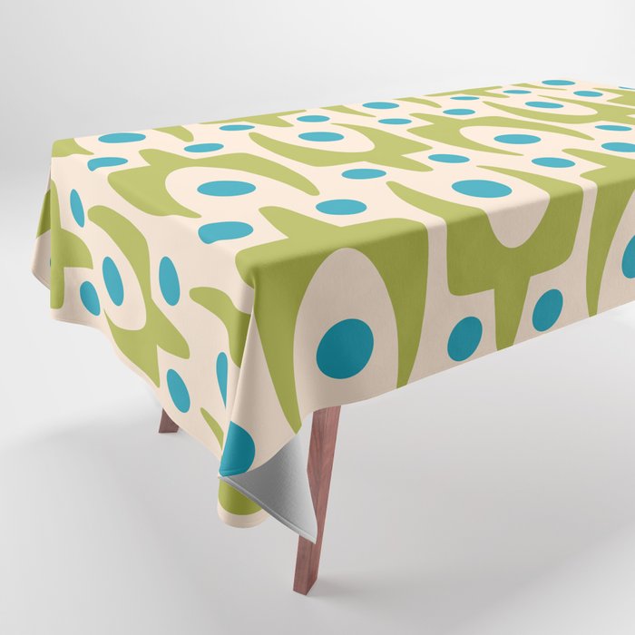Mid Century Modern Scandinavian Abstract 152 Turquoise and Chartreuse Tablecloth Gallery Image 1