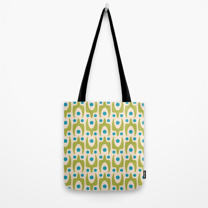 Mid Century Modern Scandinavian Abstract 152 Turquoise and Chartreuse Tote Bag Gallery Image 2