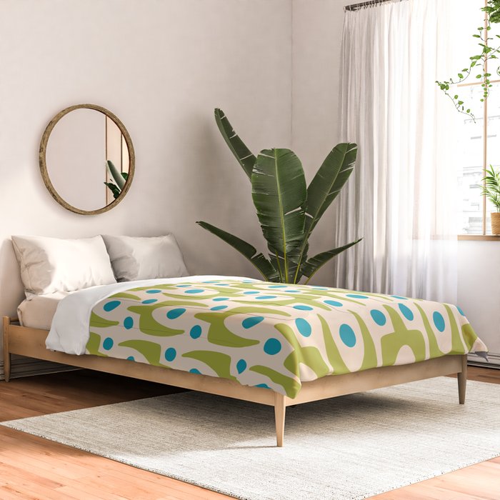 Mid Century Modern Scandinavian Abstract 152 Turquoise and Chartreuse Comforter Gallery Image 2
