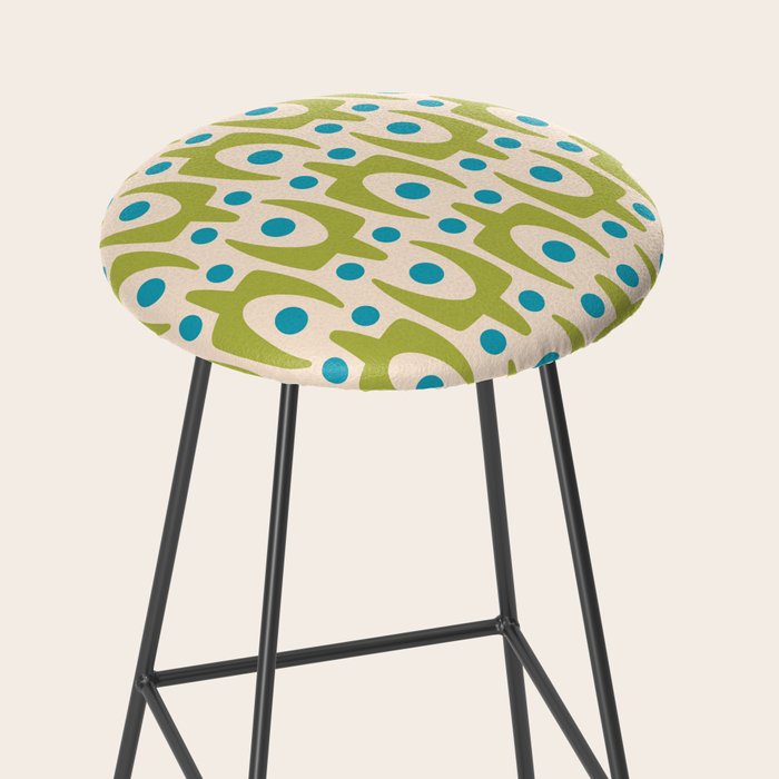 Mid Century Modern Scandinavian Abstract 152 Turquoise and Chartreuse Stool Gallery Image 2