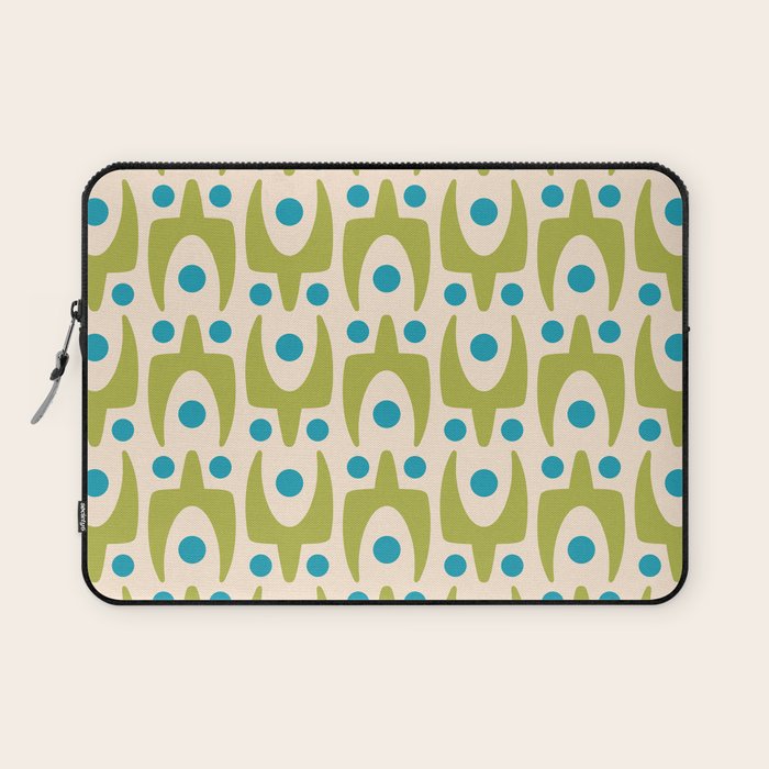 Mid Century Modern Scandinavian Abstract 152 Turquoise and Chartreuse Laptop Sleeve Gallery Image 1