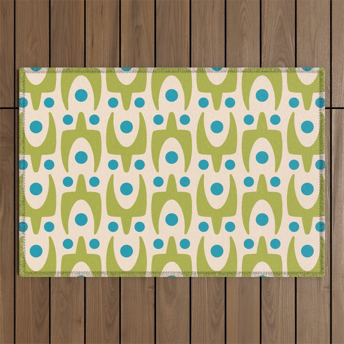 Mid Century Modern Scandinavian Abstract 152 Turquoise and Chartreuse Outdoor Rug Gallery Image 1