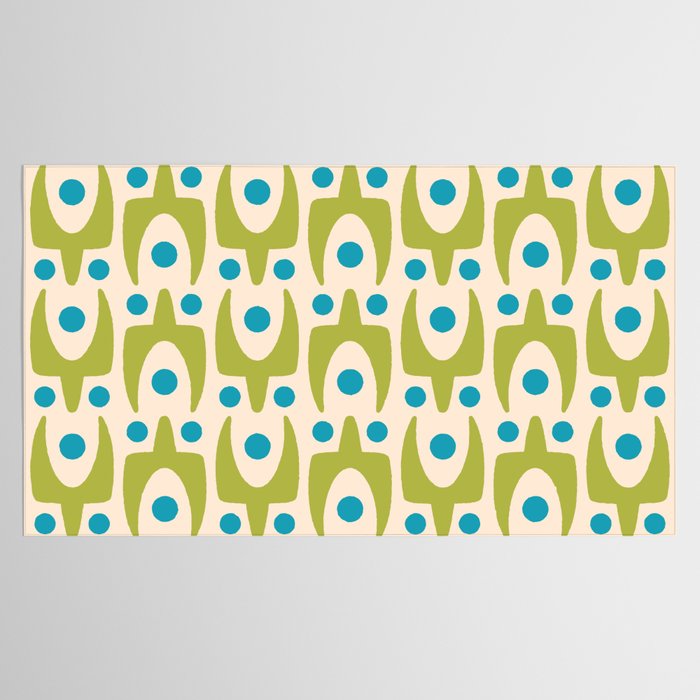 Mid Century Modern Scandinavian Abstract 152 Turquoise and Chartreuse Tablecloth Gallery Image 2