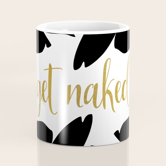 Get Naked Funny, Tropical Palm, Black, White and Gold Coffee Mug Gallery Image 4