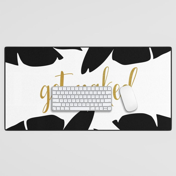 Get Naked Funny, Tropical Palm, Black, White and Gold Desk Mat Gallery Image 1