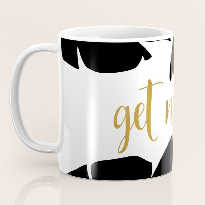 Get Naked Funny, Tropical Palm, Black, White and Gold Coffee Mug Gallery Image 3