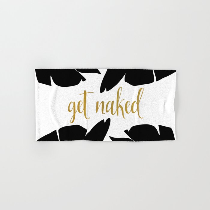 Get Naked Funny, Tropical Palm, Black, White and Gold Bath Towel Gallery Image 1