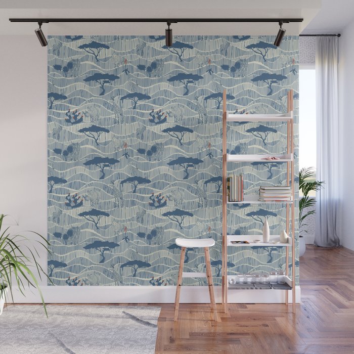 Wildlife Safari Savannah blue Wall Mural Gallery Image 1