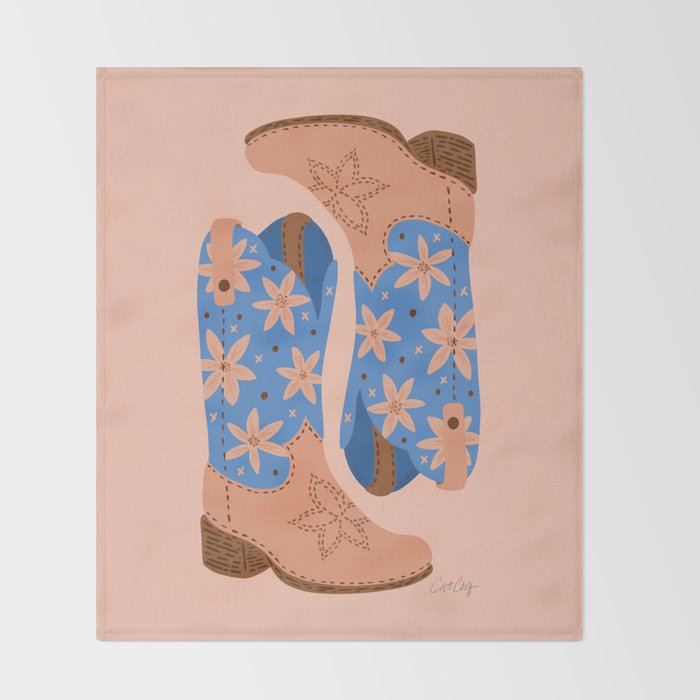 Cowgirl Boots â Blue & Peach Throw Blanket Gallery Image 2