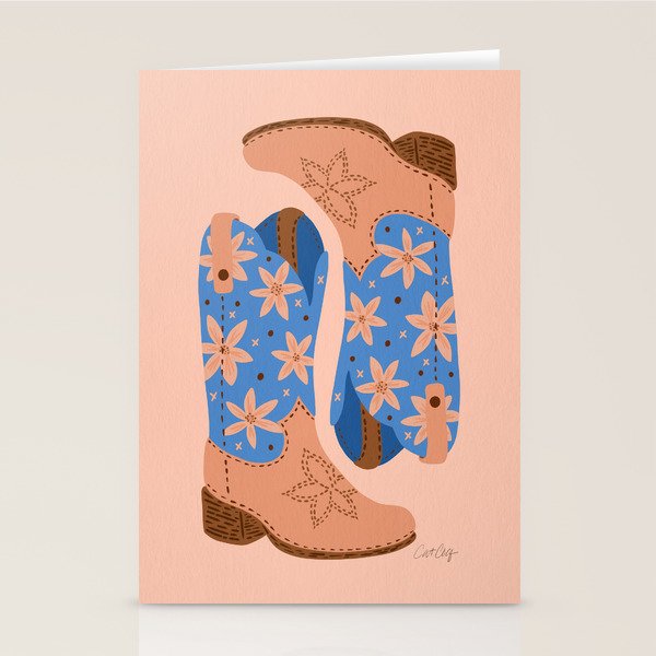 Cowgirl Boots â Blue & Peach Stationery Card Gallery Image 1