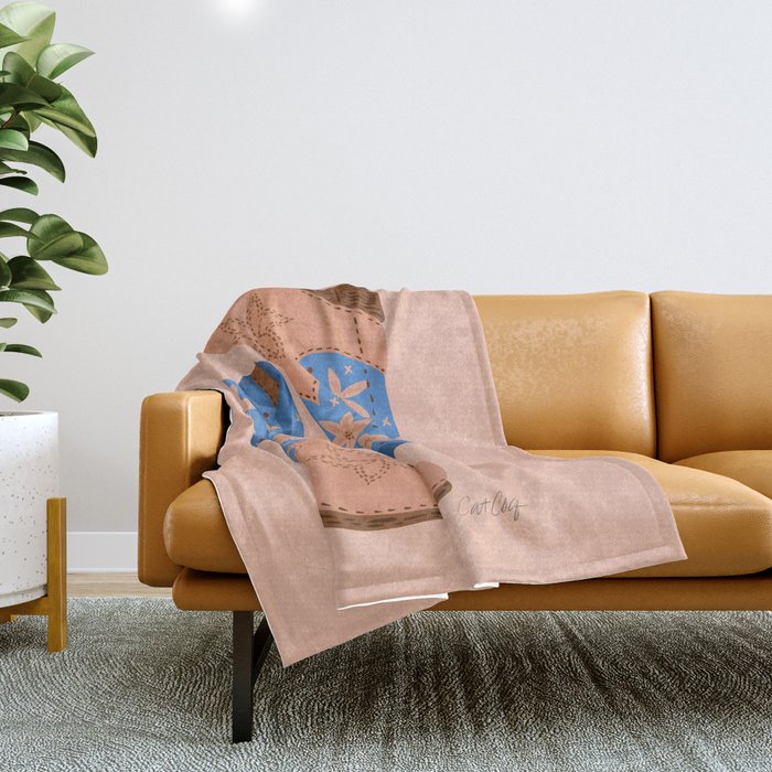 Cowgirl Boots â Blue & Peach Throw Blanket Gallery Image 1