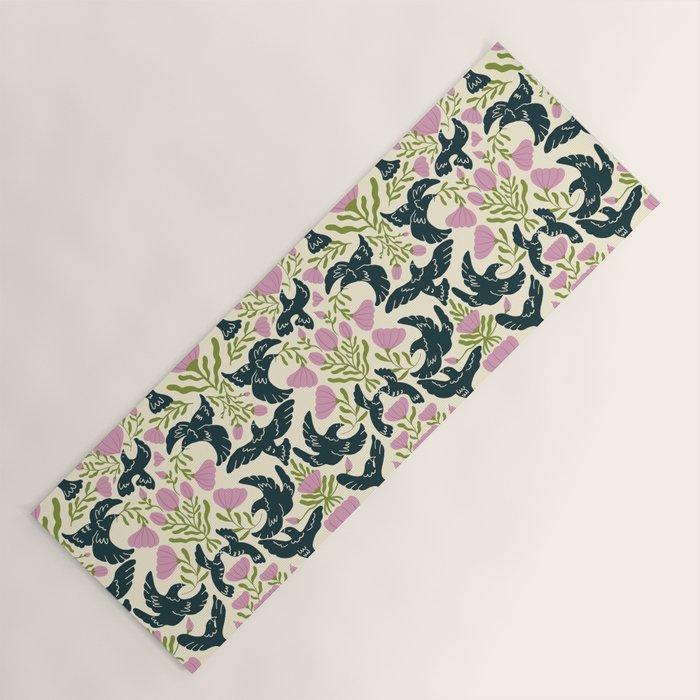Spring Black Birds Yoga Mat Gallery Image 1