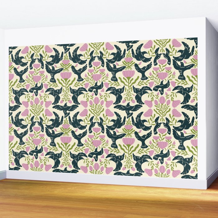 Spring Black Birds Wall Mural Gallery Image 2