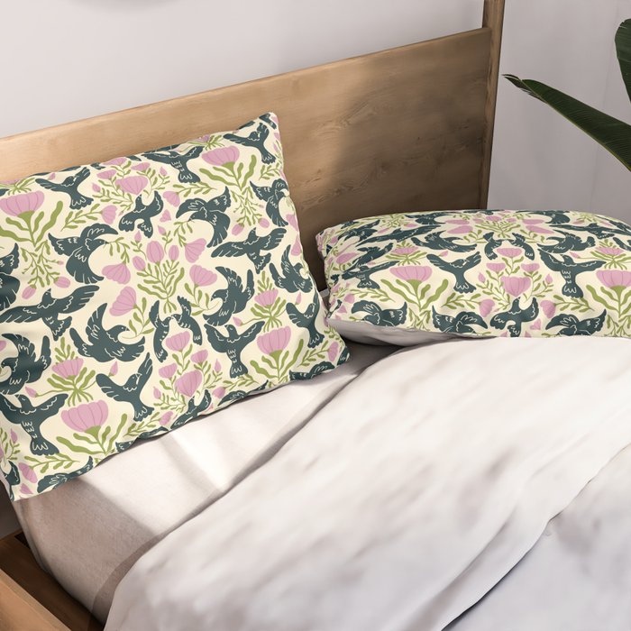 Spring Black Birds Pillow Sham Gallery Image 2