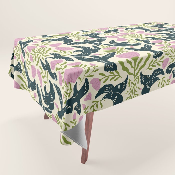 Spring Black Birds Tablecloth Gallery Image 1