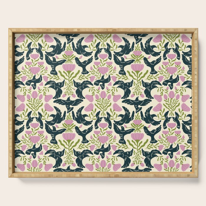 Spring Black Birds Serving Tray Gallery Image 1