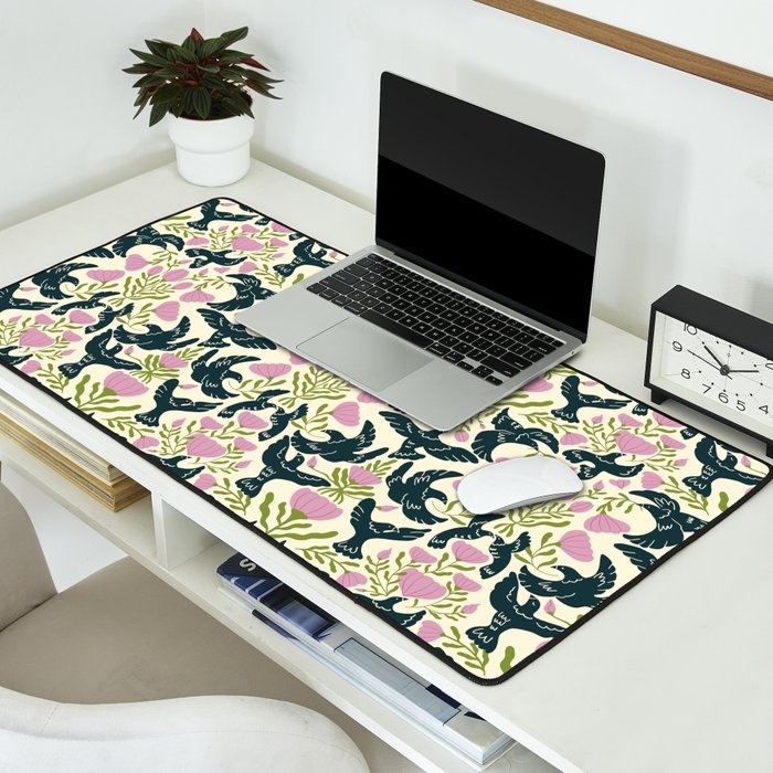 Spring Black Birds Desk Mat Gallery Image 2