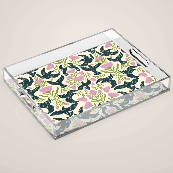 Spring Black Birds Acrylic Tray Gallery Image 1