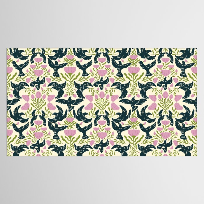 Spring Black Birds Tablecloth Gallery Image 2