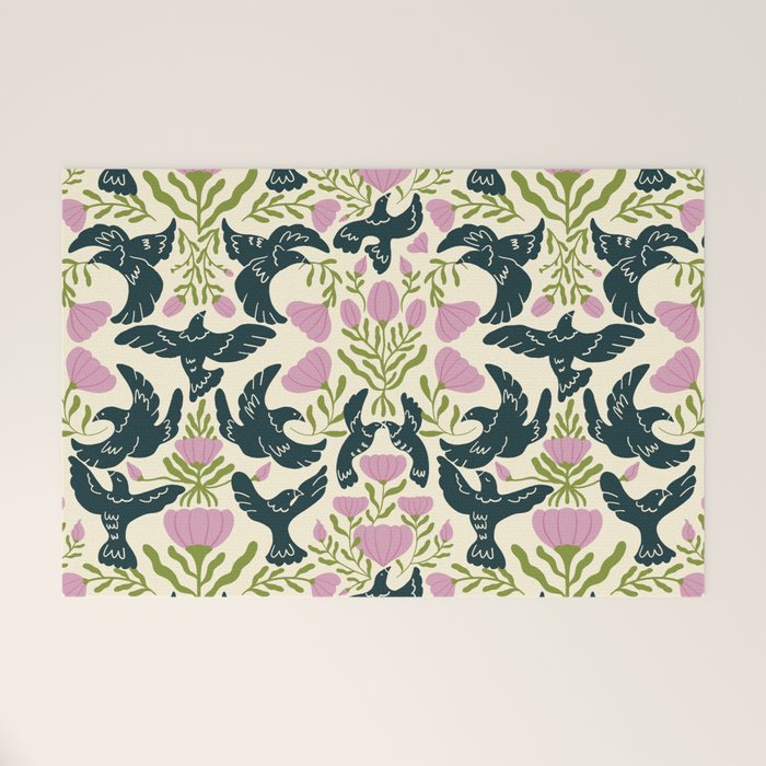 Spring Black Birds Welcome Mat Gallery Image 1