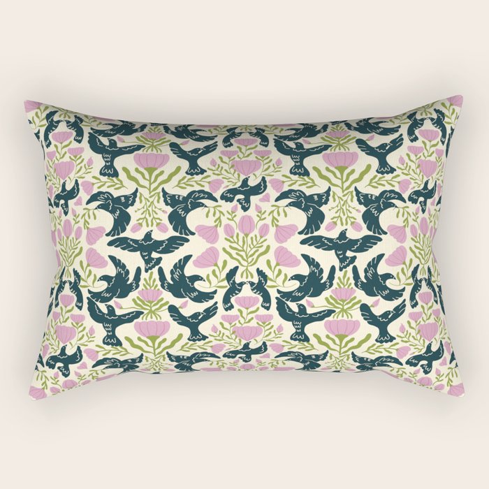 Spring Black Birds Rectangular Pillow Gallery Image 1