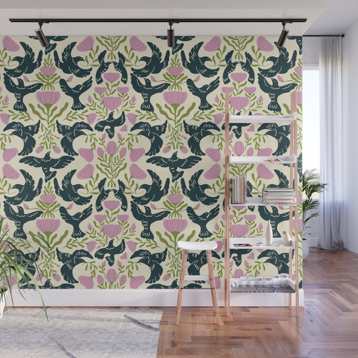 Spring Black Birds Wall Mural Gallery Image 1