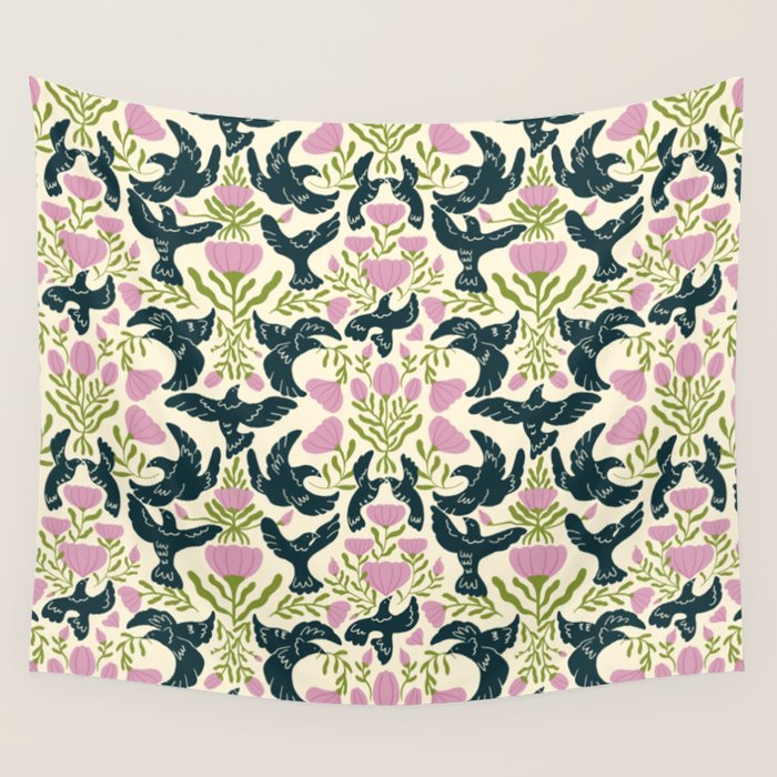 Spring Black Birds Wall Tapestry Gallery Image 4
