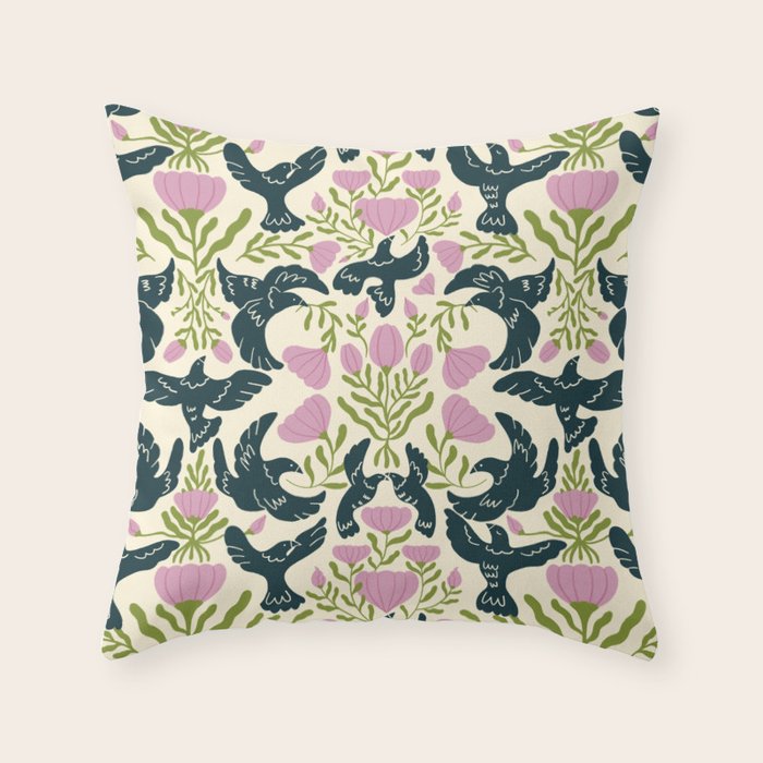Spring Black Birds Throw Pillow Gallery Image 6