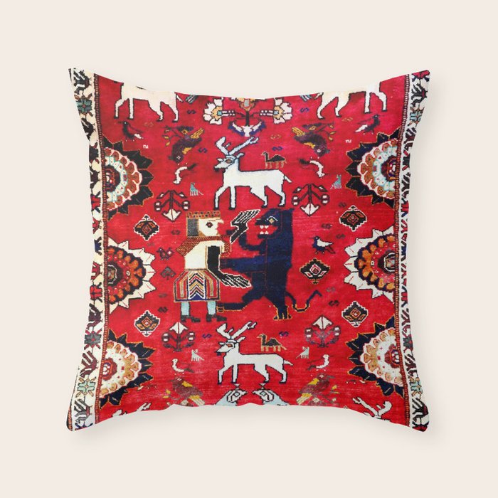 Qashqaâi Fars Southwest Persian Hunting Rug Print Throw Pillow Gallery Image 1