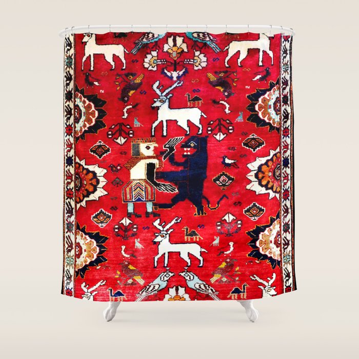Qashqaâi Fars Southwest Persian Hunting Rug Print Shower Curtain Gallery Image 1