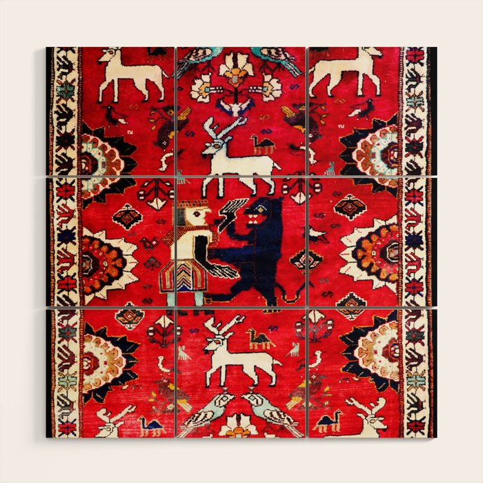 Qashqaâi Fars Southwest Persian Hunting Rug Print Wood Wall Art Gallery Image 1