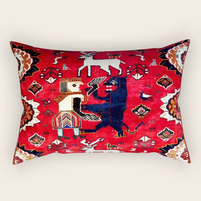 Qashqaâi Fars Southwest Persian Hunting Rug Print Rectangular Pillow Gallery Image 1