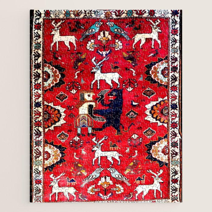 Qashqaâi Fars Southwest Persian Hunting Rug Print Jigsaw Puzzle Gallery Image 1