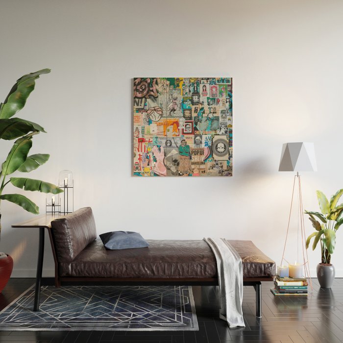 Sticker and graffiti wall background 6 - Berlin street art photography Wood Wall Art Gallery Image 2