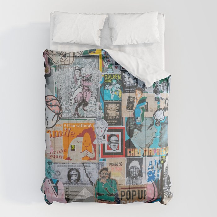 Sticker and graffiti wall background 6 - Berlin street art photography Comforter Gallery Image 1