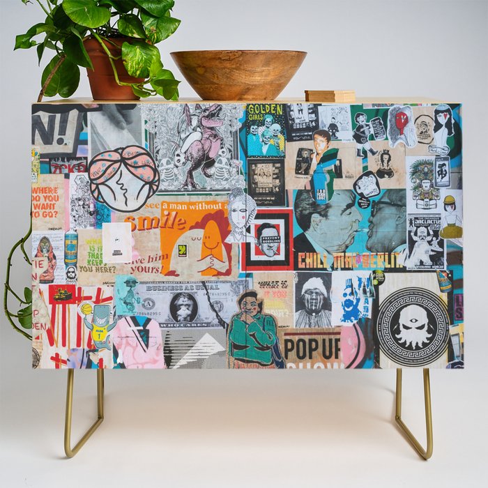 Sticker and graffiti wall background 6 - Berlin street art photography Credenza Gallery Image 1