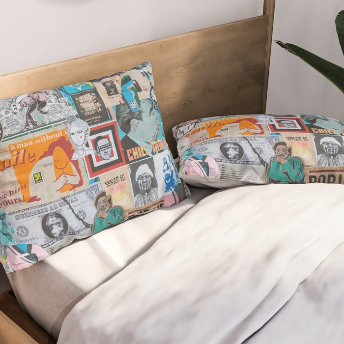 Sticker and graffiti wall background 6 - Berlin street art photography Pillow Sham Gallery Image 2