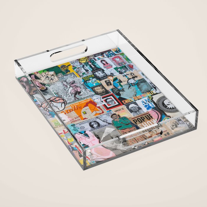 Sticker and graffiti wall background 6 - Berlin street art photography Acrylic Tray Gallery Image 1