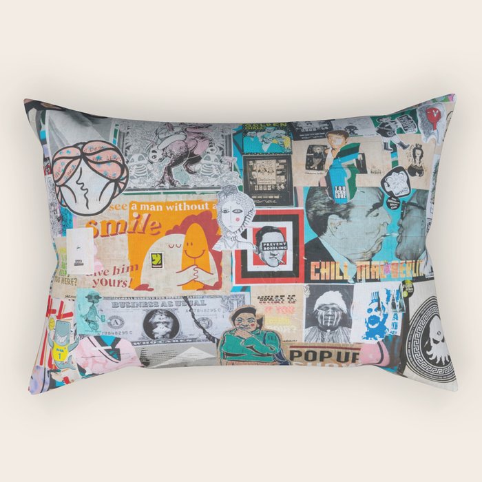 Sticker and graffiti wall background 6 - Berlin street art photography Rectangular Pillow Gallery Image 1