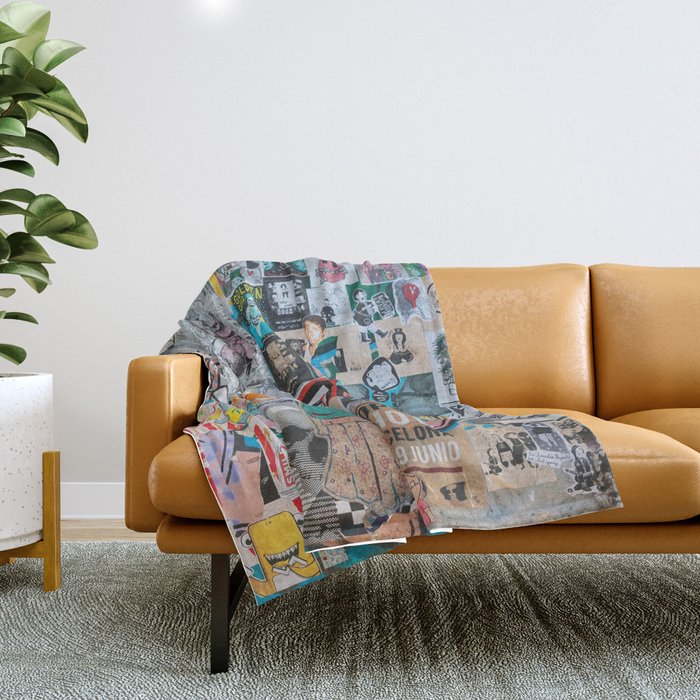 Sticker and graffiti wall background 6 - Berlin street art photography Throw Blanket Gallery Image 1