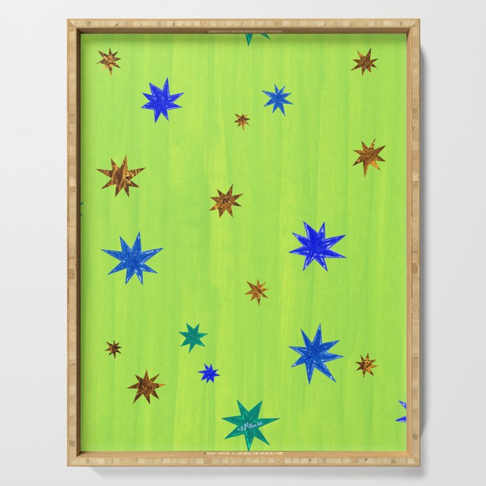 Celestial Star Twinkle in Galaxy Green Watercolor Serving Tray Gallery Image 1