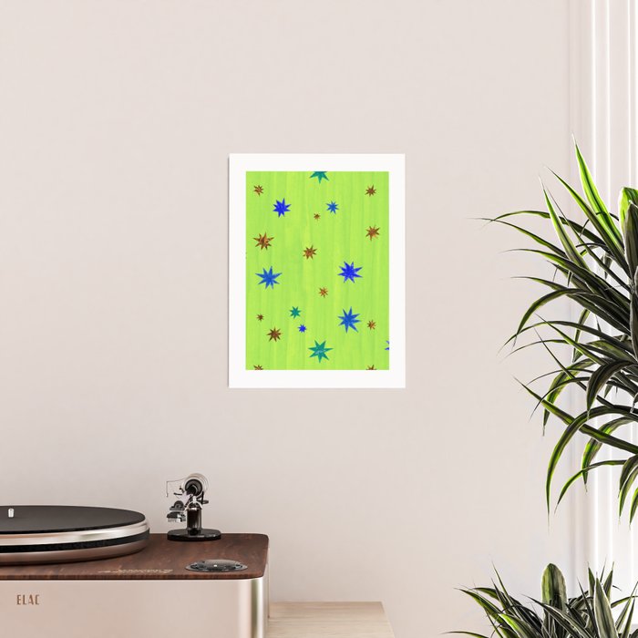 Celestial Star Twinkle in Galaxy Green Watercolor Poster Gallery Image 2