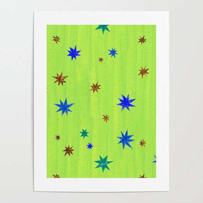 Celestial Star Twinkle in Galaxy Green Watercolor Poster Gallery Image 4