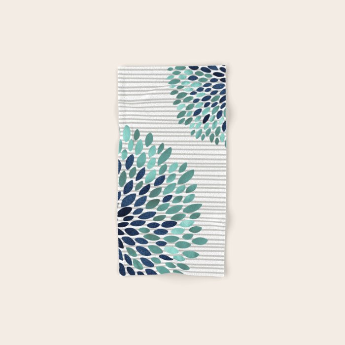 Floral Prints, Gray, Teal and Blue, Abstract Art Bath Towel Gallery Image 1
